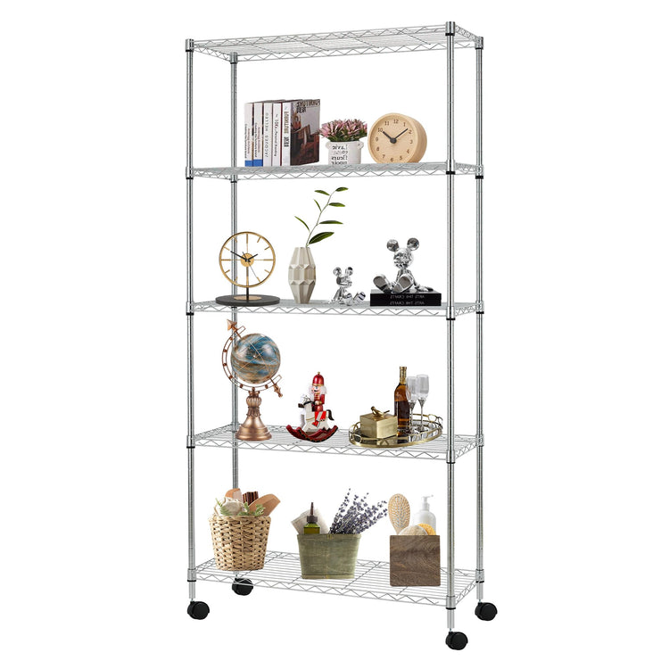 5 Tier Wire Storage Shelves with Wheels (20000 Ounce)