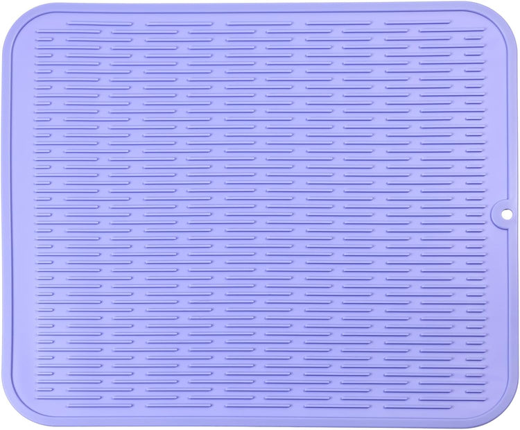 Silicone Dish Drying Mat for Multiple Usage,Easy clean,Eco-friendly,Heat-resistant Silicone Mat for Kitchen Counter or Sink,Refrigerator or Drawer Liner Light Purple XL 18 inches x 16 inches