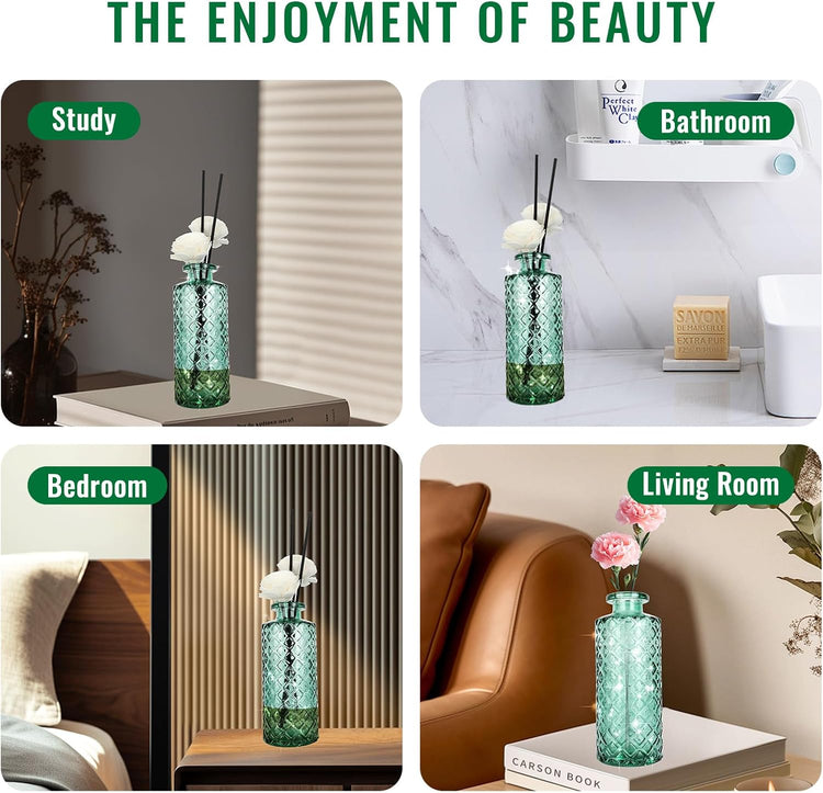 Glass Flower Vase, Green, Aromatherapy Bottle, Small Vase, 6 Sets, Simple Style, Centerpieces for Table, for Home Decoration, Birthday, Wedding