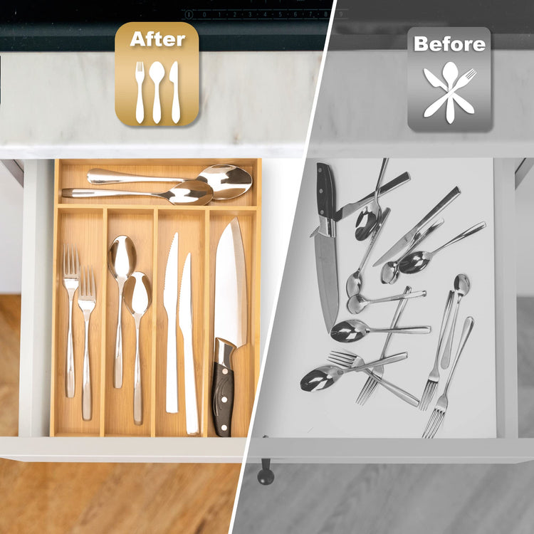 Silverware Organizer Kitchen Drawer Organizer Utensil Organizer Bamboo Silverware Holder Cutlery Organizer in Drawer Flatware Organizer Tray