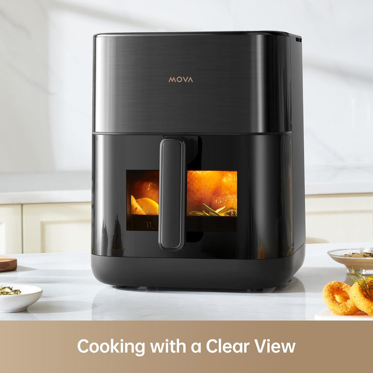 Mova FD10Pro Air Fryer, 6.3QT Large Digital Airfryer with Visible Window, 11 Preset Cooking Modes, Dual Heating System 122-450°F Precise Heat for Even Results, Non-Stick Baskets