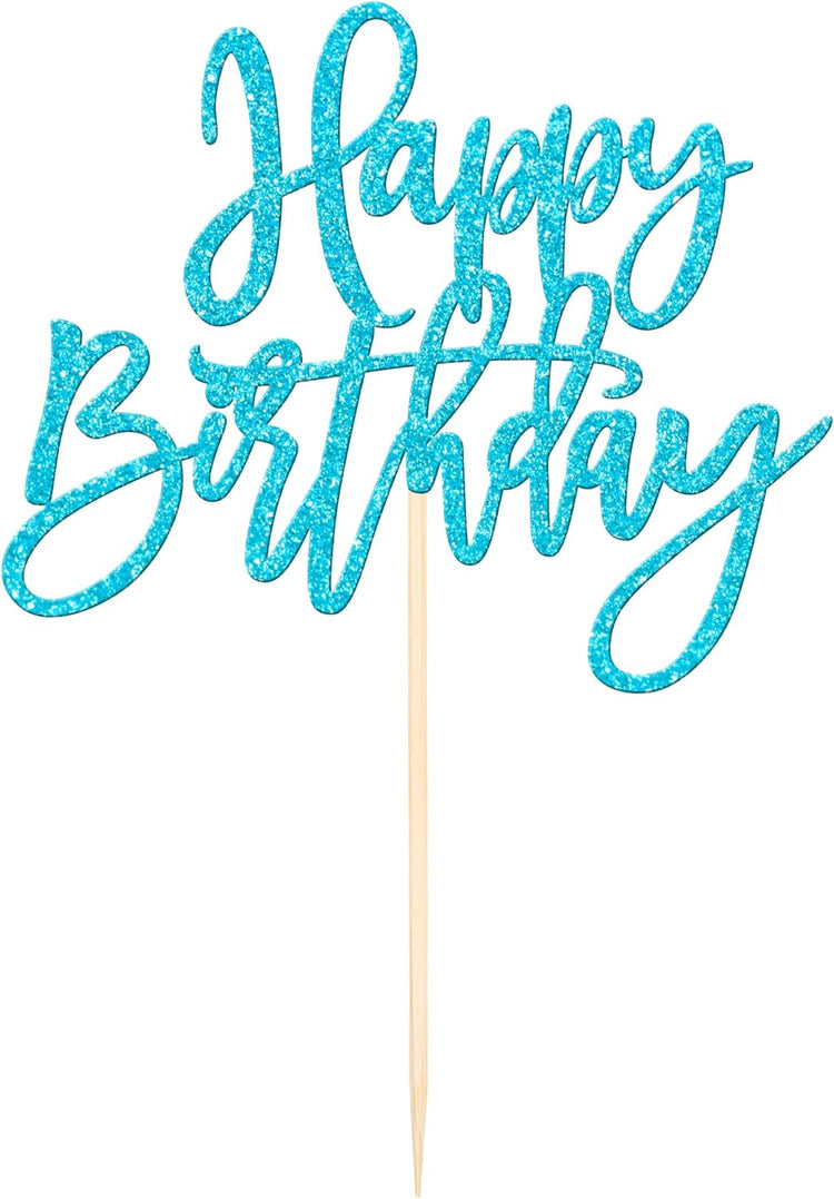 ZHUOWEISM 1 PCS Happy Birthday Cake Topper Glitter Happy Birthday Cake Pick for Celebrating Happy Birthday Anniversary Theme Party Cake Decorations Supplies Light Blue