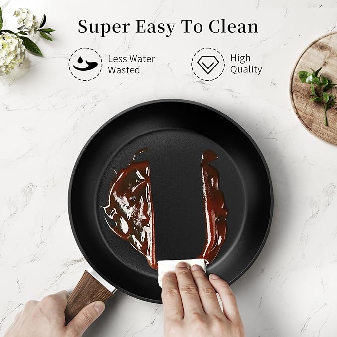 Frying Pan Set - 3 Pcs Nonstick Skillets With Lids, PFOA Free, Induction Compatible, Black