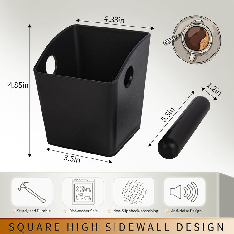 Espresso Knock Box Square High Side Wall Splash Prevention Design Knock Box Shock Absorbing Non Slip Knock Box Espresso With Removable Knock Bar Espresso Accessories for Home