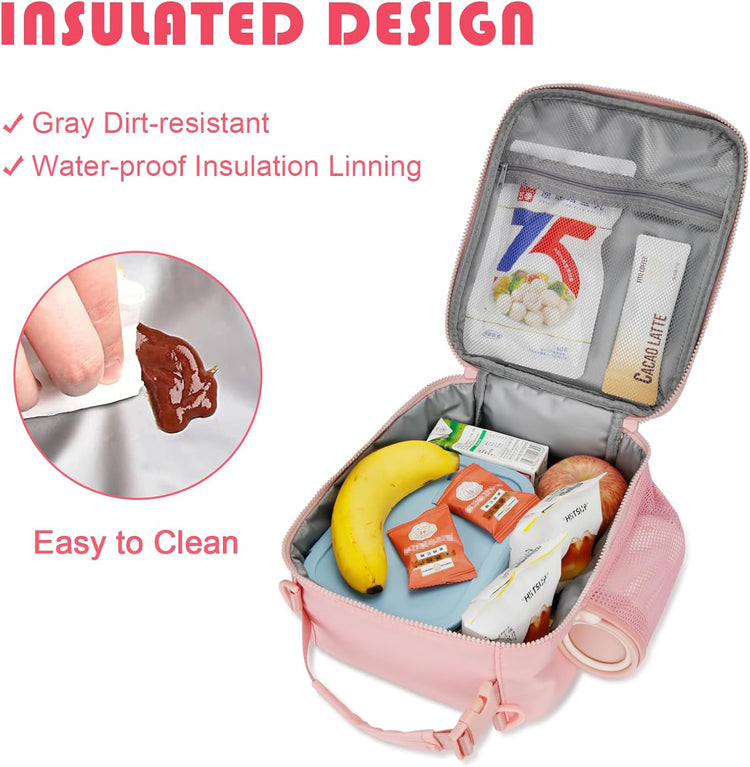 Initial Insulated Lunch Bag for Girls Kids, Back to School Gift, Reusable Leak-proof Lunch Box with Adjustable Strap for School Daycare Travel Picnic (Pink,G)