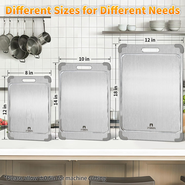 Silicone Corner Titanium Cutting Board Set for Kitchen with Groove (3 Count)