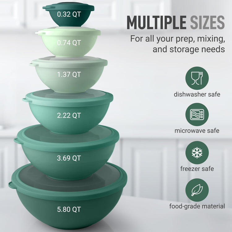 12 Piece Plastic Mixing Bowl Set