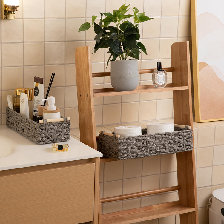 Toilet Paper Baskets Handmade Paper Rope Decorative Wicker Storage Tank Shelf Cabinet Organizer for Bathroom Home (2 Count)