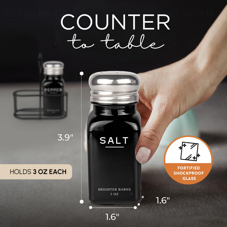 Black Salt and Pepper Shakers Set with Holder by Brighter Barns (2 Count)