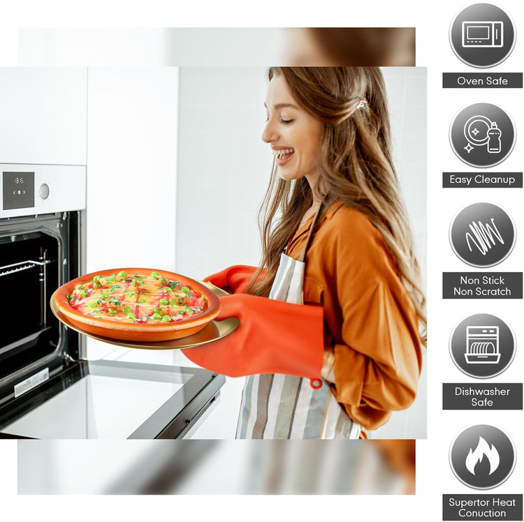 Thenshop 8 Pieces 8 Inch Pizza Pans Bulk Stainless Steel Sets Round Bakeware Pizza Trays for Oven Kitchen Baking Home Restaurant Safe Sturdy Reusable Easy Clean(Gold)
