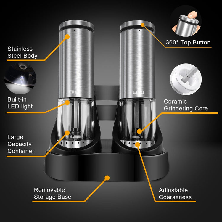 Electric Salt and Pepper Grinder Set USB Rechargeable