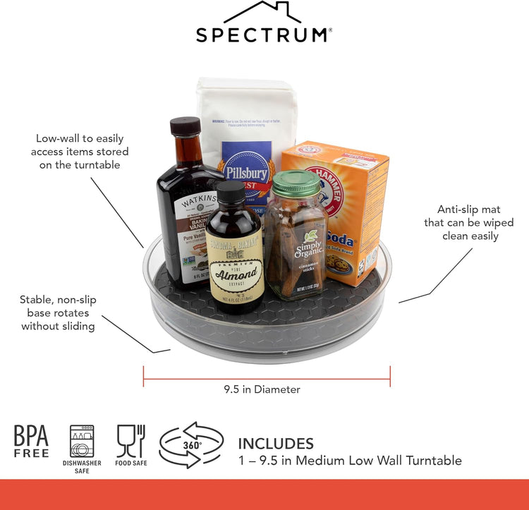 Spectrum Lazy Susan Organizer, Hexa Medium (1-Pack) - Lazy Susan Turntable for Cabinet, Refrigerator, Pantry, Table, & Shelf - Rotating & Spinning Pantry Organization - Spice Rack Storage for Fridge