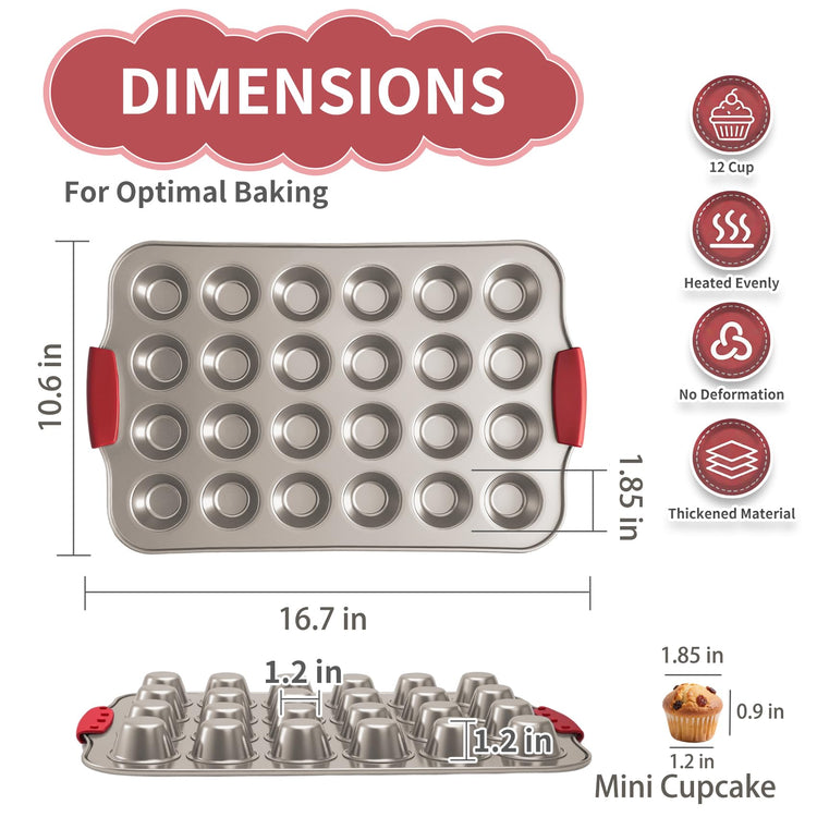 24 Cup Mini Cupcake Pan with Silicone Handles (2 Count)