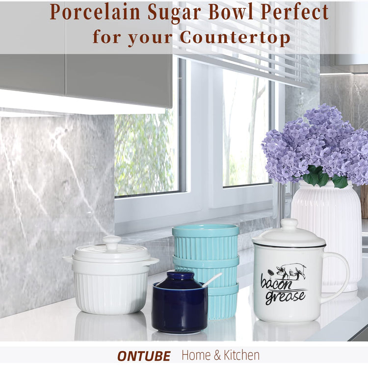 Ceramic Sugar Bowl with Lid and Spoon 8oz