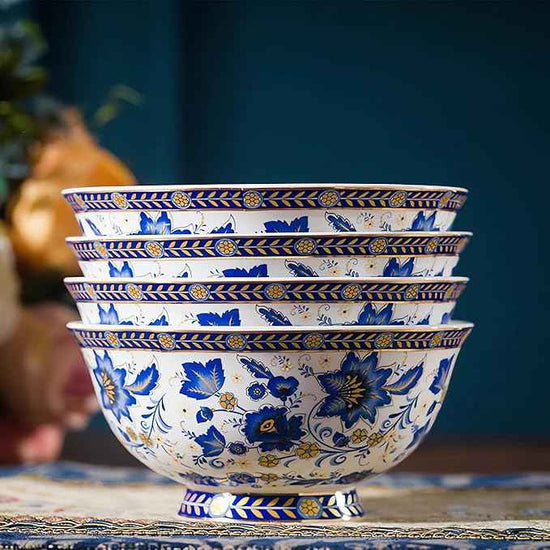 ACMLIFE 12-Piece Bone China Dinnerware Set, Blue and White Vintage Floral Dinnerware Set Service for 4, Lightweight Plates and Bowls Set with Gift Box (Blue-B)