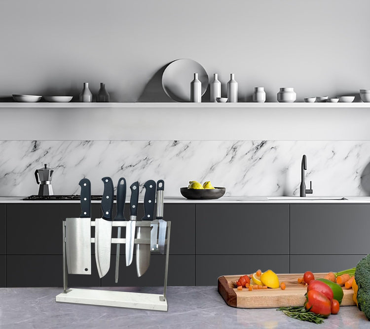 Magnetic Knife Block with Marble Base