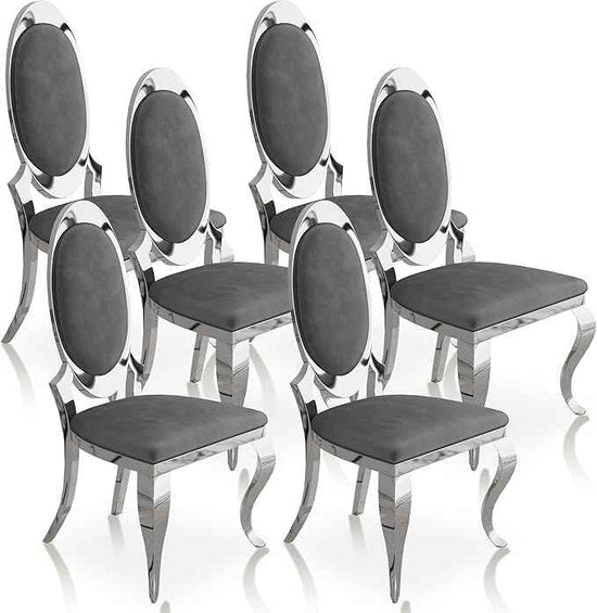 Modern Dining Chairs Set of 6, Luxury Velvet Upholstered Armless Dining Room Chair with Mirrored Stainless Steel Silver Legs, Mid Century Accent for Wedding Party Banquet Reception, Grey