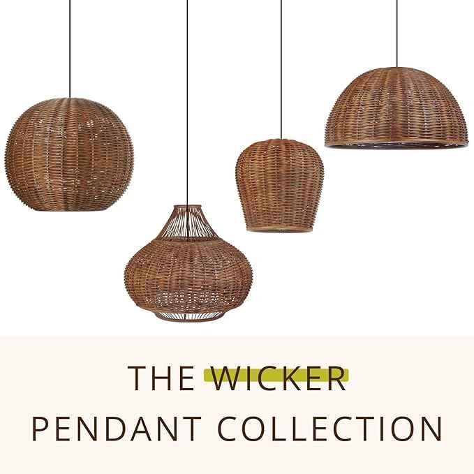 KOUBOO Wicker Ball Pendant Light, Rustic Brown
