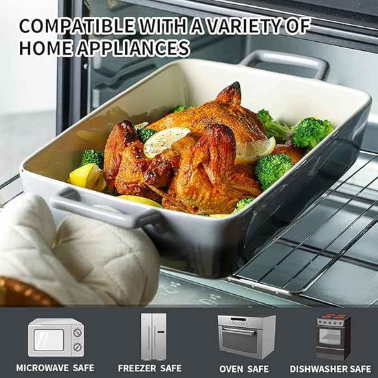 KOOV Bakeware Set, Ceramic Baking Dish, Rectangular Baking Pans for Cooking, Cake Dinner, Kitchen, Banquet and Daily Use, 12 x 8.5 Inches, 3-Piece (Gradient Gray)