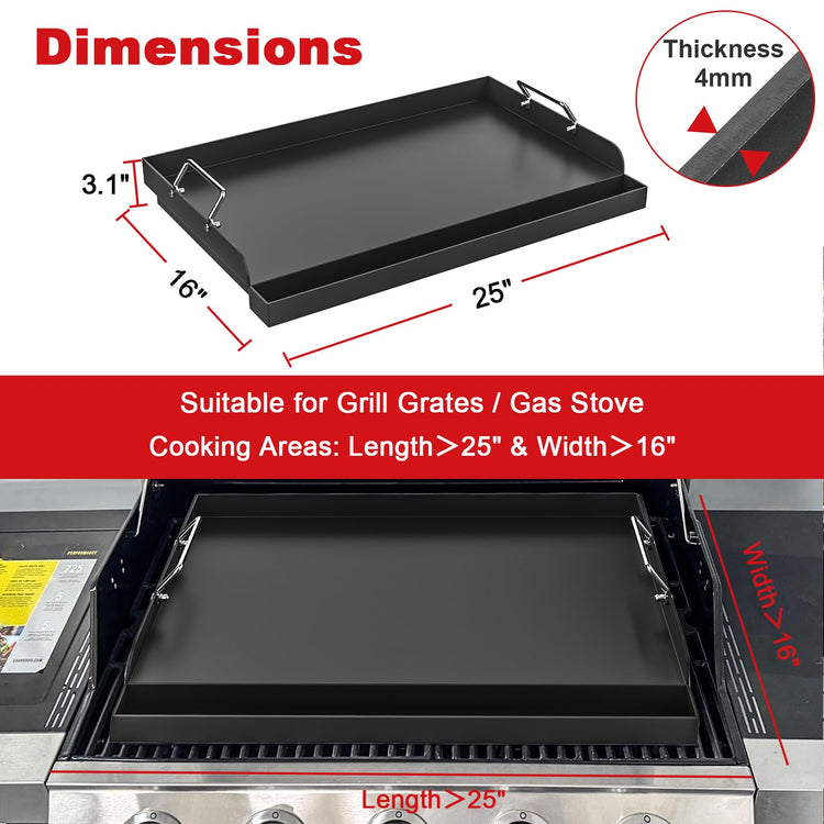 25"x16" Nonstick Griddle for Gas & Charcoal Grills Universal Fit