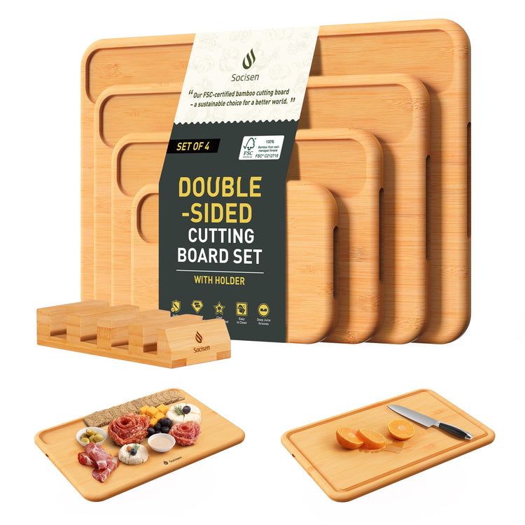 4 Packs Bamboo Cutting Board Set with Holder Over Sink Day Gifts Best Mama Mommy Bonus Busy Mom Ever Christmas Xmas Birthday Law Step Stepmom Stepmother Who Have Everything Good Unique Useful Present (4 Count)