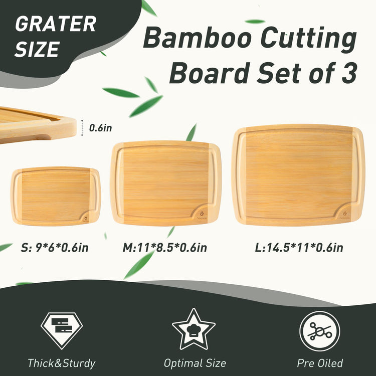 3 packs Bamboo Cutting Board Set Non Slip Feet Over Sink For Kitchen Meal Prep & Serving Brides Her Wedding Day Bridal Shower Engaged Wed House Christmas Married Future Unique Cool Gifts (3 Count)