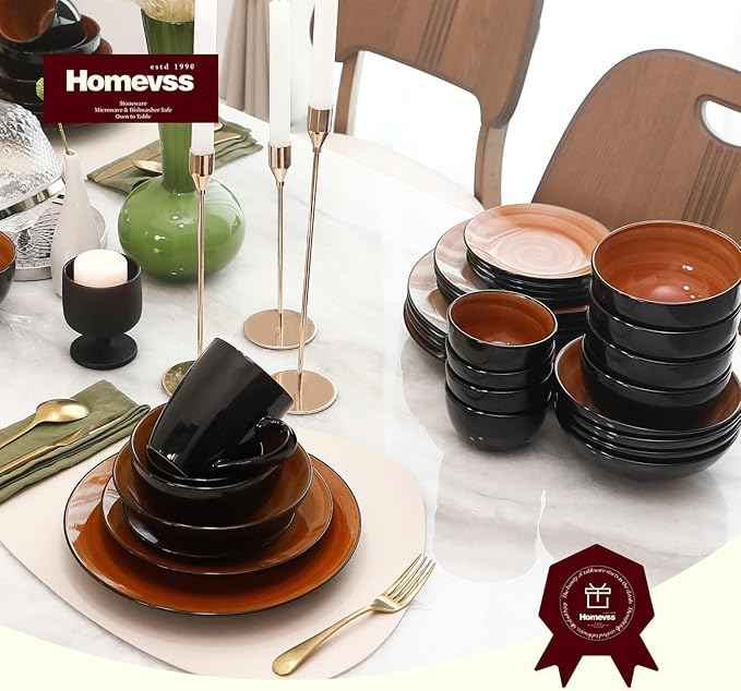 Stoneware Sonoma Dinnerware Set, Black + Speckled Spin Wash (56pc Set, Spice)