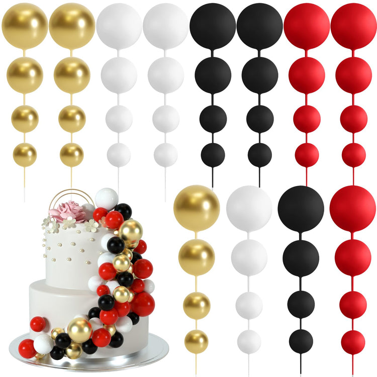 48 Pcs Balls Cake Topper Decorations Balloon Cupcake Toppers Foam Cake Topper Balls Cake Balls Decorations for Birthday Party Wedding Cake Decorating (48 Count)