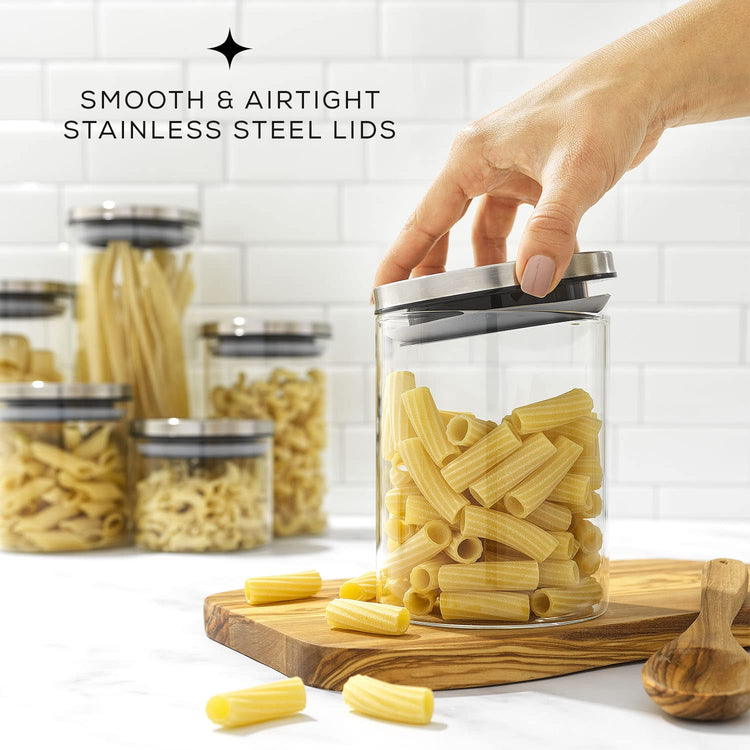 Kitchen Canister Set. 6 Glass Jars with Lids (6 Count)