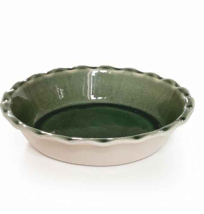 Emile Henry Made In France 175th ANNIVERSARY PIE DISH, GREEN/IVORY