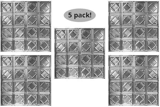 American Tin Ceilings Tin Backsplash [5-Pack with Trim Kit] in Pattern #19 and Brushed Satin Nickel Color 24" x 24" (20 Sq Ft) for Kitchens | Genuine Tin | Made in The USA | Model: kit5-b-p19-sbn