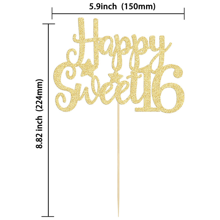1Pc Happy Sweet 16 Cake Topper Gold Glitter 16th Birthday Cake Topper Sweet 16 Decorations 16th Birthday Decorations