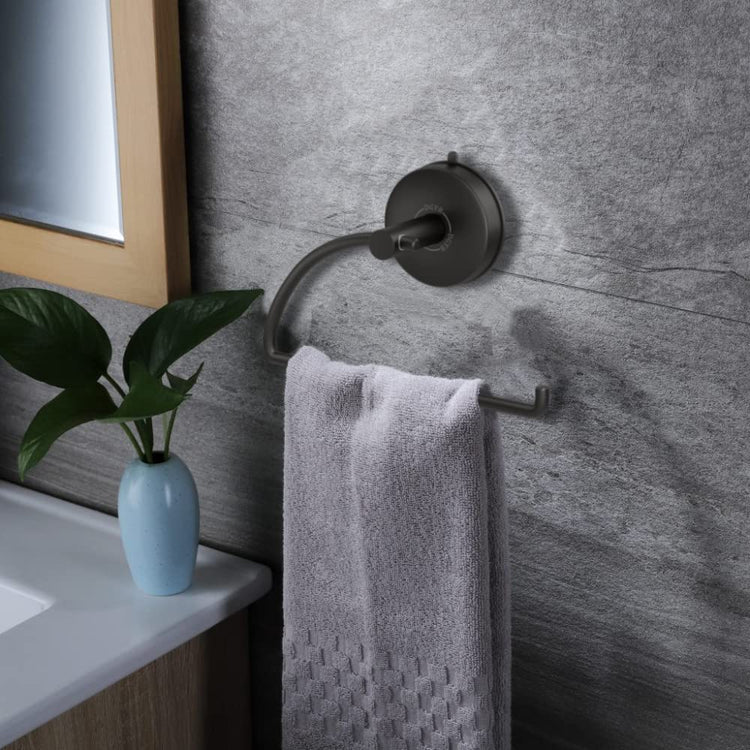 Suction Cup Hand Towel Ring Black Hand Towel Holder for Bathroom Wall SUS 304 Stainless Steel Kitchen Towel Hanger