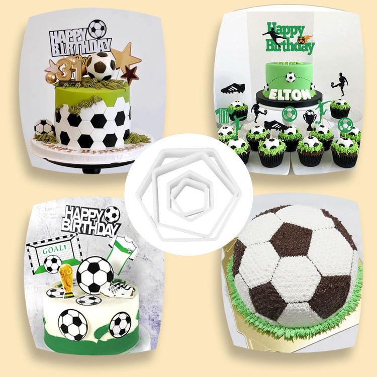 8 Pcs Soccer Ball Hexagon Cookie Cutter - 4 Sizes Geometric Biscuit Cutters Pattern Cake Topper Soccer Cookie Cutter Set for Baking Cake Decorations