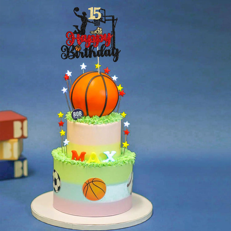 Basketball Happy 15th Birthday Cake Topper