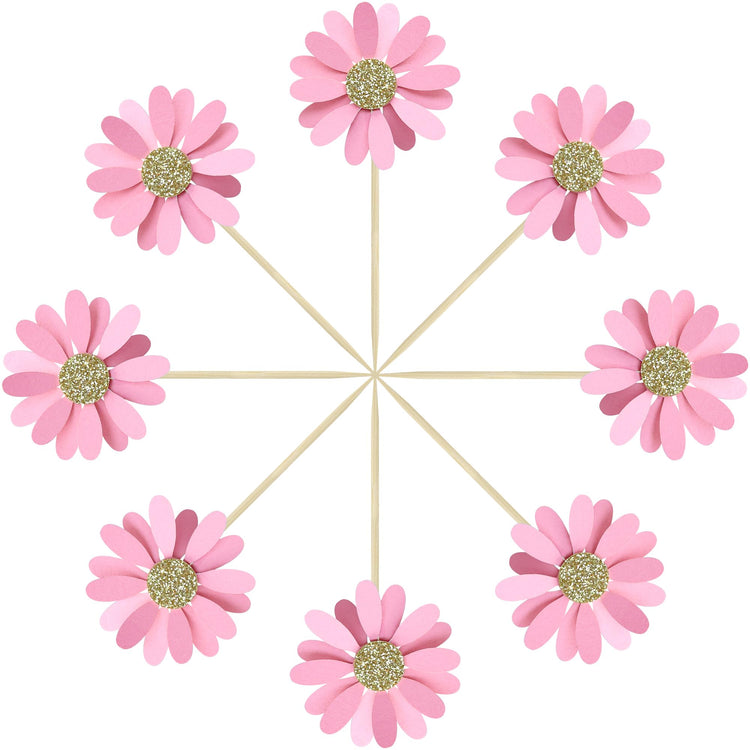 24Pcs Daisy Cupcake Toppers Flower Cake Topper Decorations Daisy Cake Decorations Chrysanthemum Cupcake Toppers Spring Daisy Flower Cake Picks for Birthday Wedding Supplies Light Pink (24 Count)