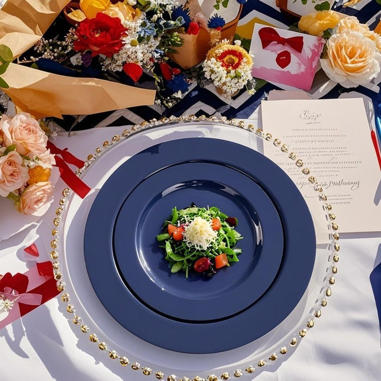 FLOWERCAT 60PCS Blue Plastic Plates - Heavy Duty Blue Plates Disposable (10.25" & 7.5") - serve for 30guest Birthday Party/Wedding/Father's Day/Memorial Day/Graduation