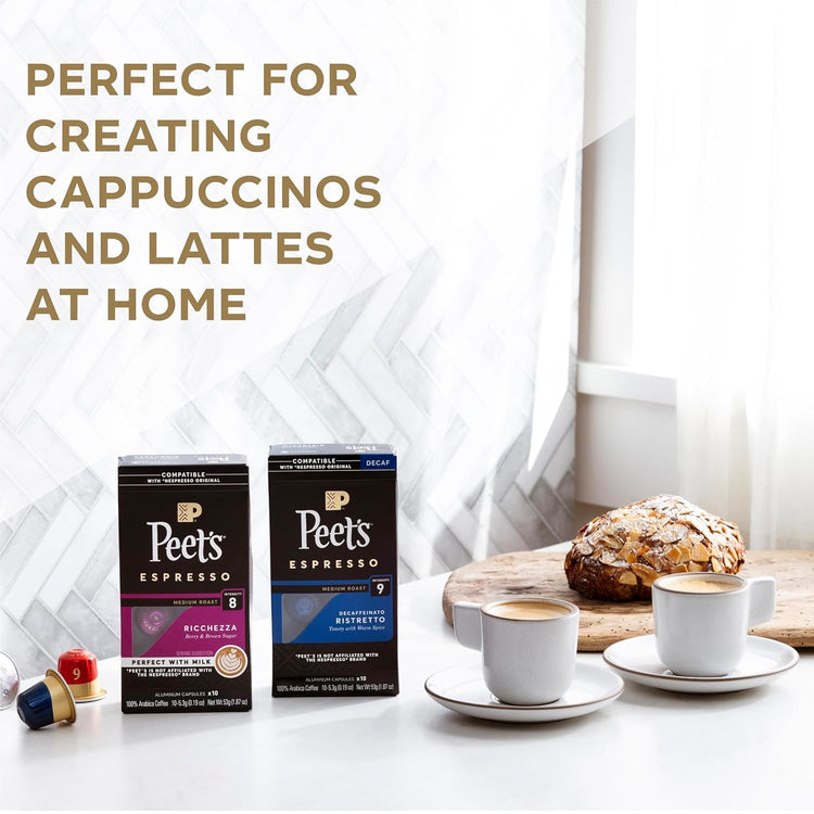 Peet's Coffee, Medium Roast Espresso Capsules, Compatible with Nespresso Original Machines - Big Bang Intensity 9, 50 Count (5 Boxes of 10 Espresso Capsules)