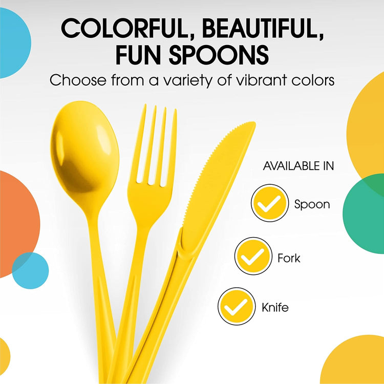 Heavy Duty Plastic Cutlery - 200 Pcs, Disposable Yellow Plastic Spoons - Flatware, Silverware