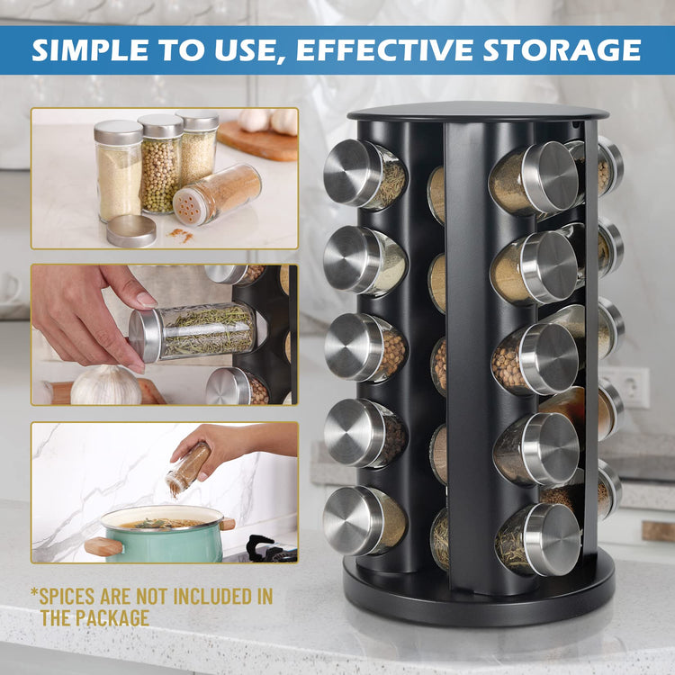 Black Countertop Revolving Spice Rack (20 Count)