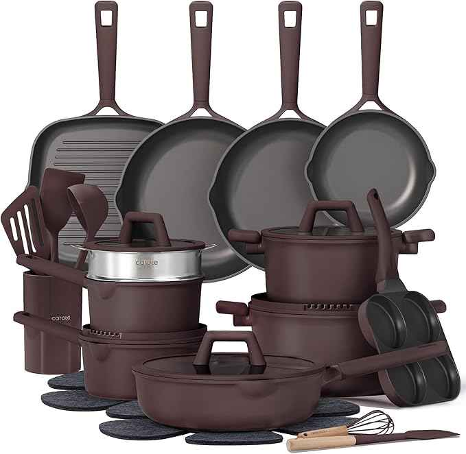CAROTE 31PCS Pots and Pans Set, Nonstick Cookware Set Kitchen Non Stick Induction Titanium Cookware Non-toxic Granite Cooking set, PFOA Free