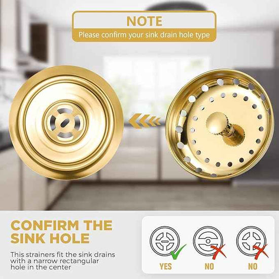 Mudder 3 Pcs Kitchen Sink Drain Strainer and Stopper Stainless Steel Garbage Disposal Plug with Handle Universal Anti-Clogging Kitchen Sink Filter Sieve Basket Strainer(Light Gold)