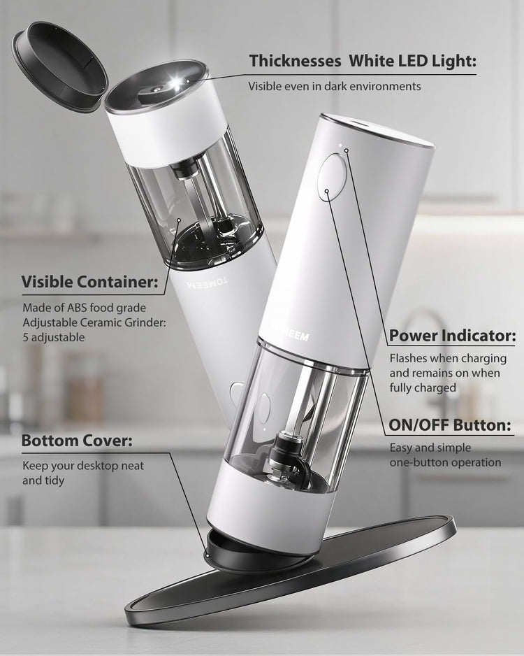 Larger Capacity Rechargeable Electric Salt and Pepper Grinder Set