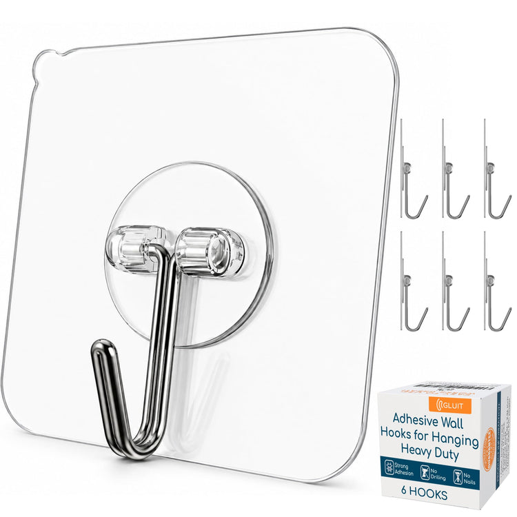 Adhesive Wall Hooks for Hanging (6 Count)