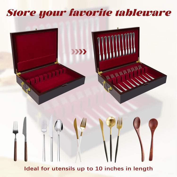 Silverware Storage Box Solid Wood with Lid