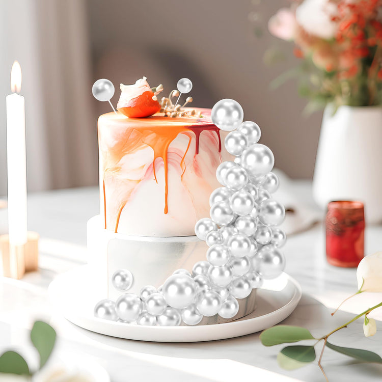48 Pcs Silver Balls Cake Topper Decorations Balloon Cupcake Toppers Foam Cake Topper Balls Cake Balls Decorations for Birthday Party Wedding Anniversary Cake Decorating (48 Count)