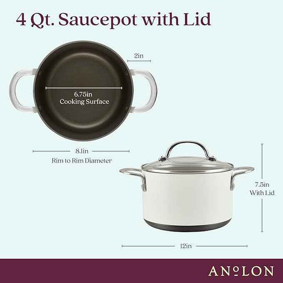 Anolon Achieve Hard Anodized Nonstick Saucepot with Lid, 4 Quart, Cream