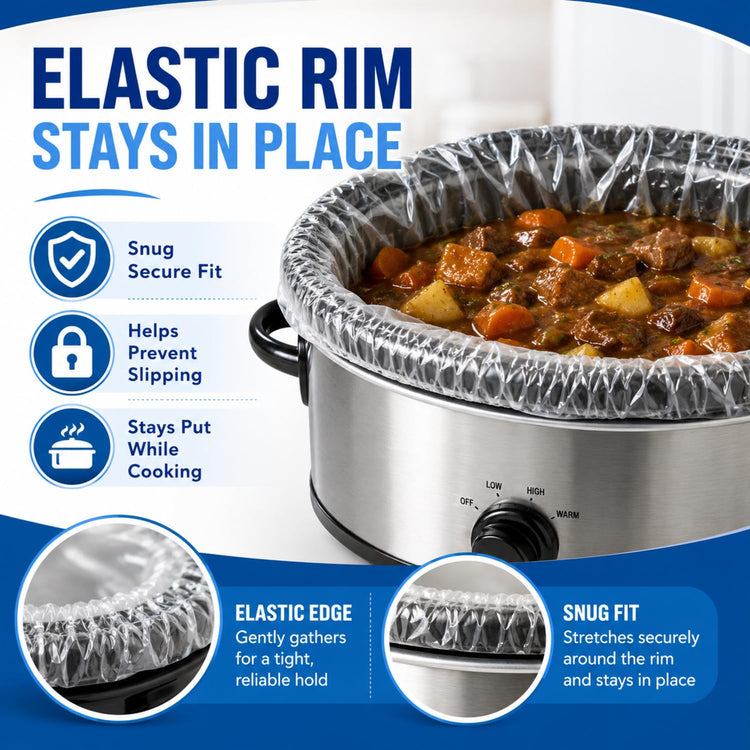 50 Pcs Slow Cooker Liners with Elastic Band Large 13" x 21" Cooking Bags Disposable Pot Liners Fit 3 Qt to 6.5 Qt Large Slow Cooker Cooking Bags Suitable for Oval and Round Pots