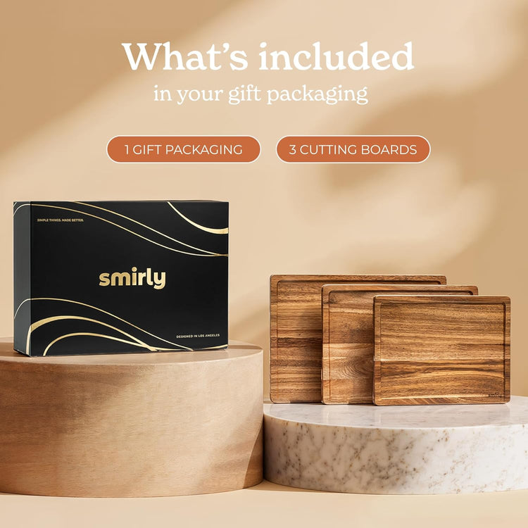 SMIRLY Wood Cutting Board, Bamboo Cutting Board Set, Chopping Board and Wooden Cutting Boards for Kitchen, Small Wood Cutting Board and butcher block (Acacia Wood, 3 Pack)