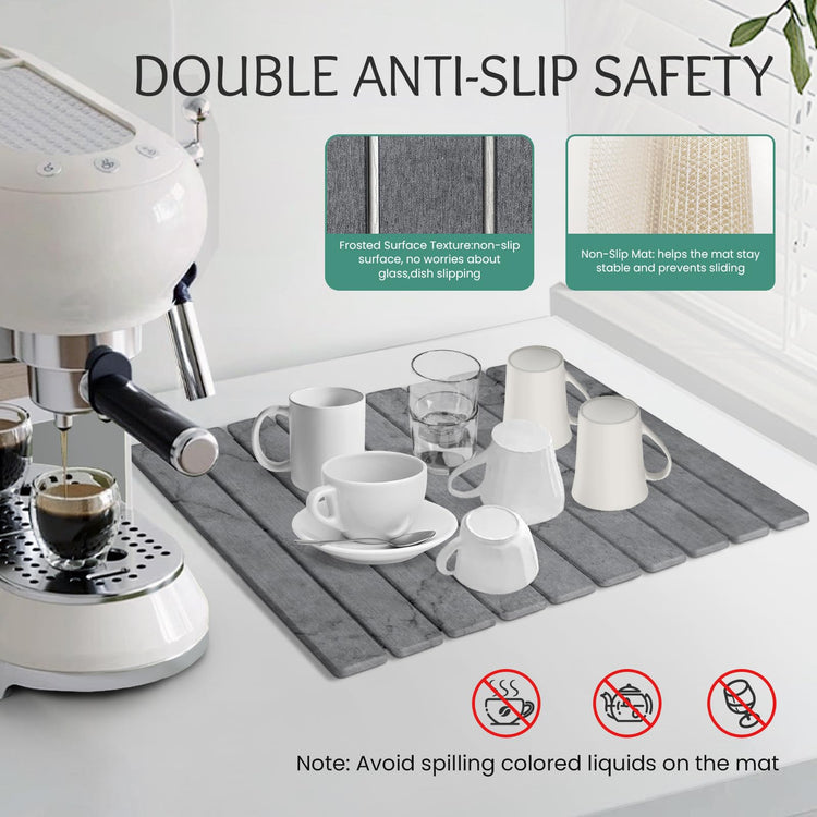 Stone Dish Drying Mat Collapsible Diatomaceous Earth Absorbent Mat Quick Dish Drying Pad Dish Rack Pad Match Any Counterto Multiple Usage for Kitchen